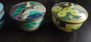 羽紫正和 宮中の花の歳時記　蓋付き湯呑/茶碗4セット　日本画家 