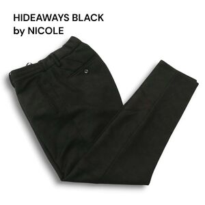 HIDEAWAYS BLACK by NICOLE ハイダウェイ ニコル 秋冬 ロゴタグ★ チェック ストレッチ スラックス パンツ Sz.48　メンズ 黒　A4B05198_A#Q