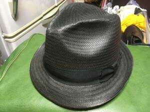 2307アメリカUSA製ニューヨークハットNEWYORK HATペーパー中折れHATハット帽子LARGEフェドラ紙ストロー麦わらBLACK黒ブラック