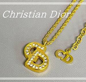 F：Christian Dior クリスチャンディオール CDロゴ ラインストーン ゴールド色 ネックレス アクセサリー