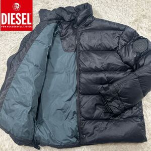 【極美品XL】漂う高級感 DIESEL ディーゼル ダウンジャケット XLsize 黒 フェザー ジップ刻印 袖ブレイブマンロゴ 保温性抜群【極暖】