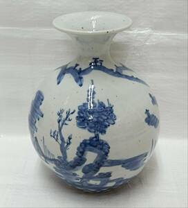 ・古い　とべ焼　砥部焼　貞山窯　染付山水紋　徳利花瓶　飾り壺　未使用