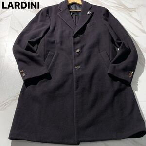 美品！size52◎LARDINI ラルディーニ チェスターコート ロングコート ブートニエール ネイビー 紺 ビジネス 肉厚 イタリア製 メンズ