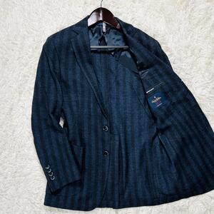 【美品】BROOKS BROTHERS ブルックスブラザーズ テーラードジャケット 太ストライプ 1818 REGENT dondi jersey イタリア ITALY ネイビー 47