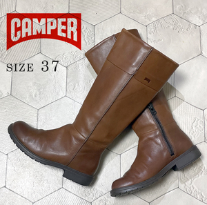 ◆定価39,600円 カンペール【CAMPER】牛革 1900 LAND サイドジップ レザーブーツ 茶 37 箱付き◆