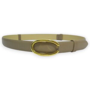 美品 ANAYI アナイ カーブオリジナルバックルBELT トップ式 レザーベルト ベージュ×ゴールド ◆