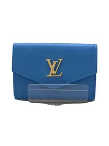 LOUIS VUITTON◆2つ折り財布/レザー/ブルー/レディース/2022SS/ポルトフォイユ ロックミニ/イニシャル有