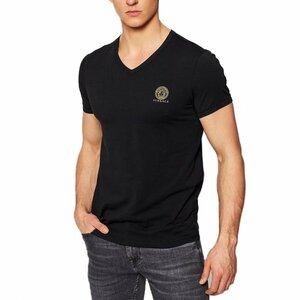 送料無料 8 VERSACE ヴェルサーチ AUU01004 A232741 ブラック メデューサ Vネック 半袖 Tシャツ size 3