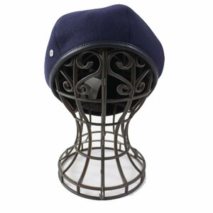 未使用品 HERMES エルメス サントノーレ レザーパイピング セリエ金具 ベレー帽 ネイビー 58 イタリア製 正規品 レディース