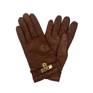 セルモネータ グローブス(Sermoneta gloves) 本革×カシミヤ レディースグローブ ブラウン サイズ7 ロックチャーム レア 【中古】 JA-19430