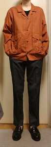 【羽織にオススメ！！】オープンカラー・ファティーグジャケット GU ダークオレンジ L 麻×綿 オーバーサイズ ミリタリー 送料￥370