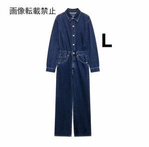 vintage ヴィンテージ レトロ デニム オールインワン パンツ サロペット Lサイズ レディース★ZARA 好きな方に★2024 A/W 秋新作 新品★ 