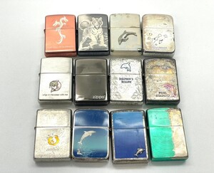 H321-O53-1096◎ ZIPPO ジッポ オイルライター 12点 まとめ セット いるか ドルフィン トラ 龍 他 火花有 喫煙具 喫煙グッズ