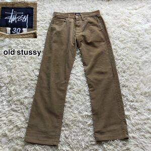 【希少 old stussy】ステューシー USA製 コーデュロイパンツ　 紺タグ ベージュ　corduroy pants international レザーパッチ 