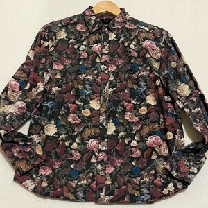 美品/Mサイズ☆ ポールスミス Paul Smith 花柄 シャツ 長袖 ドレスシャツ 総柄デザイン シルエット◎ 高級感 コットン メンズ マルチカラー