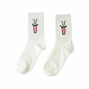 フェイス モチーフ ソックス (ホワイト) レディース くつ下 靴下 IMPORT POP SOCKS