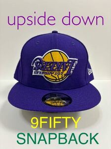 祝★ドジャース優勝記念セール！upside down反転ロゴ　ロサンゼルス・レイカーズ　日本未発売ニューエラキャップ9FIFTY SNAPBACK 