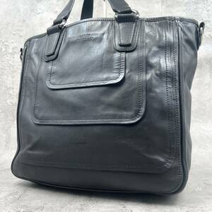 希少デザイン/美品●BALLY バリー トートバッグ ハンド ブリーフケース ビジネス メンズ A4 ロゴ型押し レザー 本革 ブラック 黒