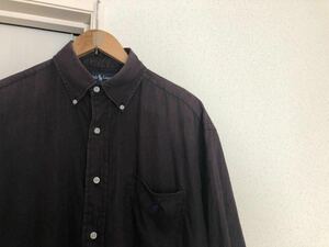 【送料込み】90sヴィンテージ RALPH LAUREN ラルフローレンBLAIRE100％LINENリネンブラック黒半袖ボタンダウンシャツsize M