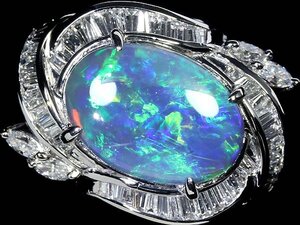 ZM14065SS【1円～】新品【RK宝石】≪opal≫ 上質ブラックオパール 特大4.42ct!! 極上ダイヤモンド 総計1.085ct Pt900 超高級リング ダイヤ