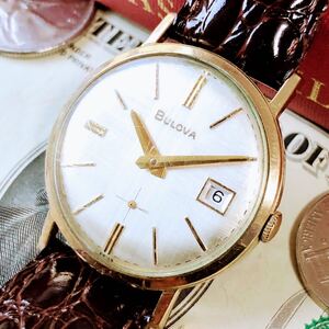 #3383【シックでお洒落】メンズ 腕時計 ブローバ BULOVA 手巻き 動作品 アンティーク ヴィンテージ 機械式 17石 1940年代 金張り 日付 DATE