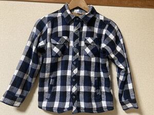 子供キッズKIDS裏起毛チェックシャツ140USED※ネイビーチェック・もこもこシャツ・長袖・子供服