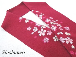 ⚜ 刺繍半衿 刺繍半襟【新品・臙脂xピンク～白桜】成人式の振袖、卒業式の袴など