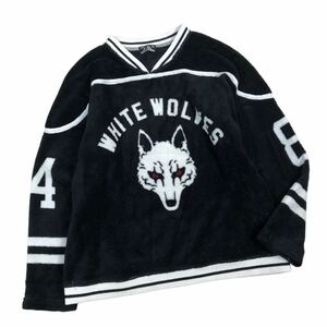 m459 HYSTERIC GLAMOUR ヒステリックグラマー WHITE WOLVES 長袖 ボア カットソー プルオーバー トップス ブラック 黒 レディース F