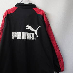 ○90s PUMA プーマ◆ジャージ トラックジャケット デカロゴ刺繍 両面 ヴィンテージ◆メンズ ブラック/レッド Lサイズ相当