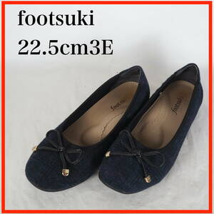 MK9749*footsuki*フットスキ*レディースバレエシューズ*22.5cm3E*ネイビー・チェック