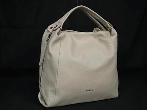 1円 ■美品■ FURLA フルラ エリザベス レザー ハンドバッグ トートバッグ レディース グレージュ系 BF8824