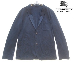 美品日本製!!バーバリーブラックレーベル BURBERRY BLACK LABEL*ストレッチポリコットンカットソー 2つボタンアンコンジャケット M 濃紺