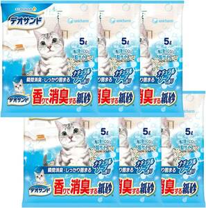 【まとめ買い】デオサンド 猫用 サンド 香りで消臭する 紙砂 ナチュラルソープの香り 30L(5L×6) おしっこ ペット用品 ユ