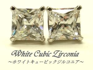 K10WG/YG キュービック ＣＺ スクエア 5mm プリンセスカット ピアス ジュエリー 10金 ゴールド スタッド 箱付き