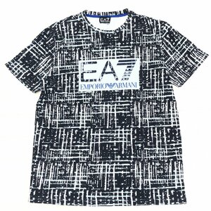 EMPORIO ARMANI エンポリオアルマーニ EA7 デカロゴプリント 総柄 Tシャツ M(JP:L相当) 黒系 ブラック系 半袖 国内正規品 メンズ 紳士