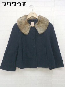 ◇ ◎ BEAMS HEART ビームスハート ラビットファー 八分袖 ノーカラー コート ネイビー レディース