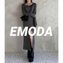 EMODA クロスリブスリットマキシワンピース グレー