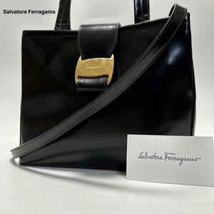 e47【極美品】サルヴァトーレフェラガモ　Salvatore Ferragamo　ヴァラリボン　黒　ブラック　2way ショルダーバッグ　ハンド　トート