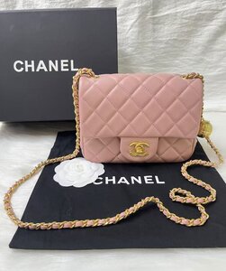 極美品 シャネル CHANEL ピンク 羊革チェーンショルダーバッグ