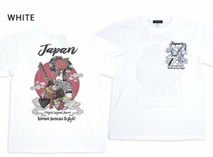 手描き風花魁刀半袖Tシャツ◆CHIGIRI ホワイトＭサイズ CHS59-591 ちぎり チギリ 和柄 和風