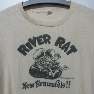 70s USA製Ｔシャツ　L　RIVER RAT リバーラット　キャラクター　ヘインズ三角タグ　アメカジ古着　aa162