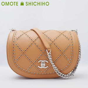 CHANEL シャネル ショルダーバッグ チェーンショルダー カーフ パンチング ステッチ レザー キャメル WS2299 美品◆中古A+ランク