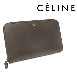 【送料無料 美品】 セリーヌ CELINE ラウンドファスナー長財布 レザー 革 ブラウン メンズ レディース 大容量 スリム 大きめ ポケット多め