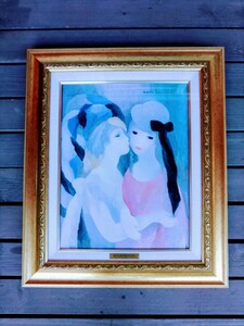 ◆ マリー・ローランサン 「接吻」 複製画／ F６ゴールド 額装／ 美人画 　Marie Laurencin　額サイズ49.5cm×59cm