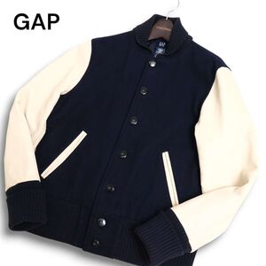 GAP ギャップ 秋冬 袖革★ リアル レザー スタジャン Sz.S　メンズ ネイビー　C4T09913_B#N