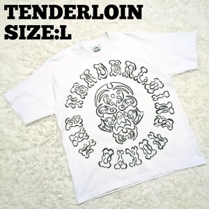 TENDERLOIN◆ビッグ ボルネオスカル 半袖Tシャツ 白L/メンズ テンダーロイン 半袖シャツ ホワイト アメカジ 日本製 プリント加工 古着 丸首