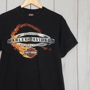 BT2280 ハーレーダビッドソン HARLEY DAVIDSON Tシャツ M 肩45 ファイヤー バイク メール便可 xq