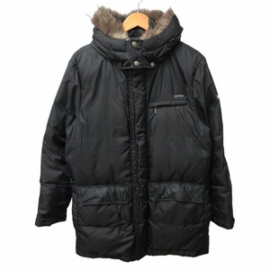 バーバリーブラックレーベル BURBERRY BLACK LABEL ダウンコート ジャケット フォックスファー ノバチェック ロゴ刺? 黒 M ■GY31