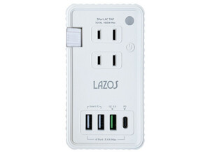 AC電源タップ＆USB充電器 最大出力50W ケーブル収納式タップ＆ACチャージャー Lazos L-PSAC-W2/6691/送料無料