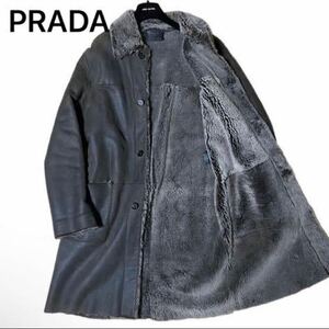 【定価83万】PRADA プラダ ムートンコート ロングコート オーバーサイズ ダークブラウン 本革 羊毛 レザー